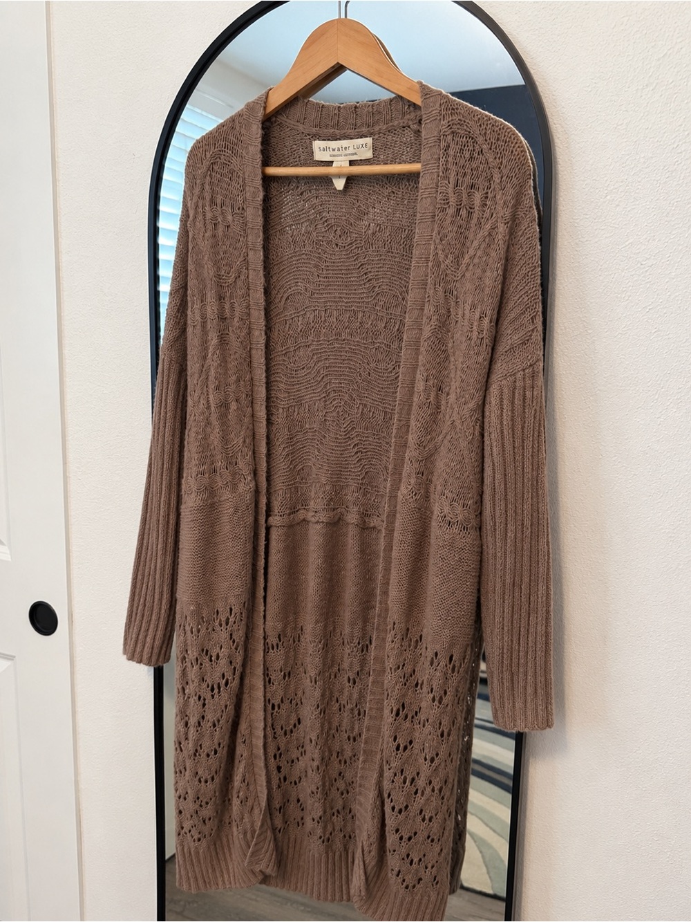 saltwater LUXE Knit Open-Front Cardigan in Taupe Brown